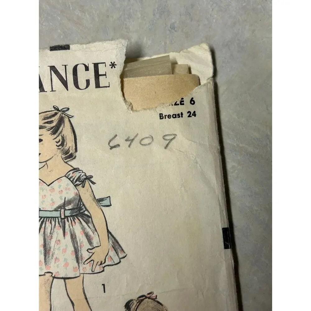 Vintage 1950's Advance Pattern #6409 Girls Full Skirted Dress Size‎ 6 HTF